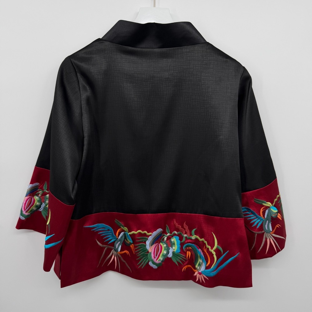 Embroidered Oriental Embroidered Jacket Womens Large 3/4 Sleeve Satin Dragon - Picture 8 of 12